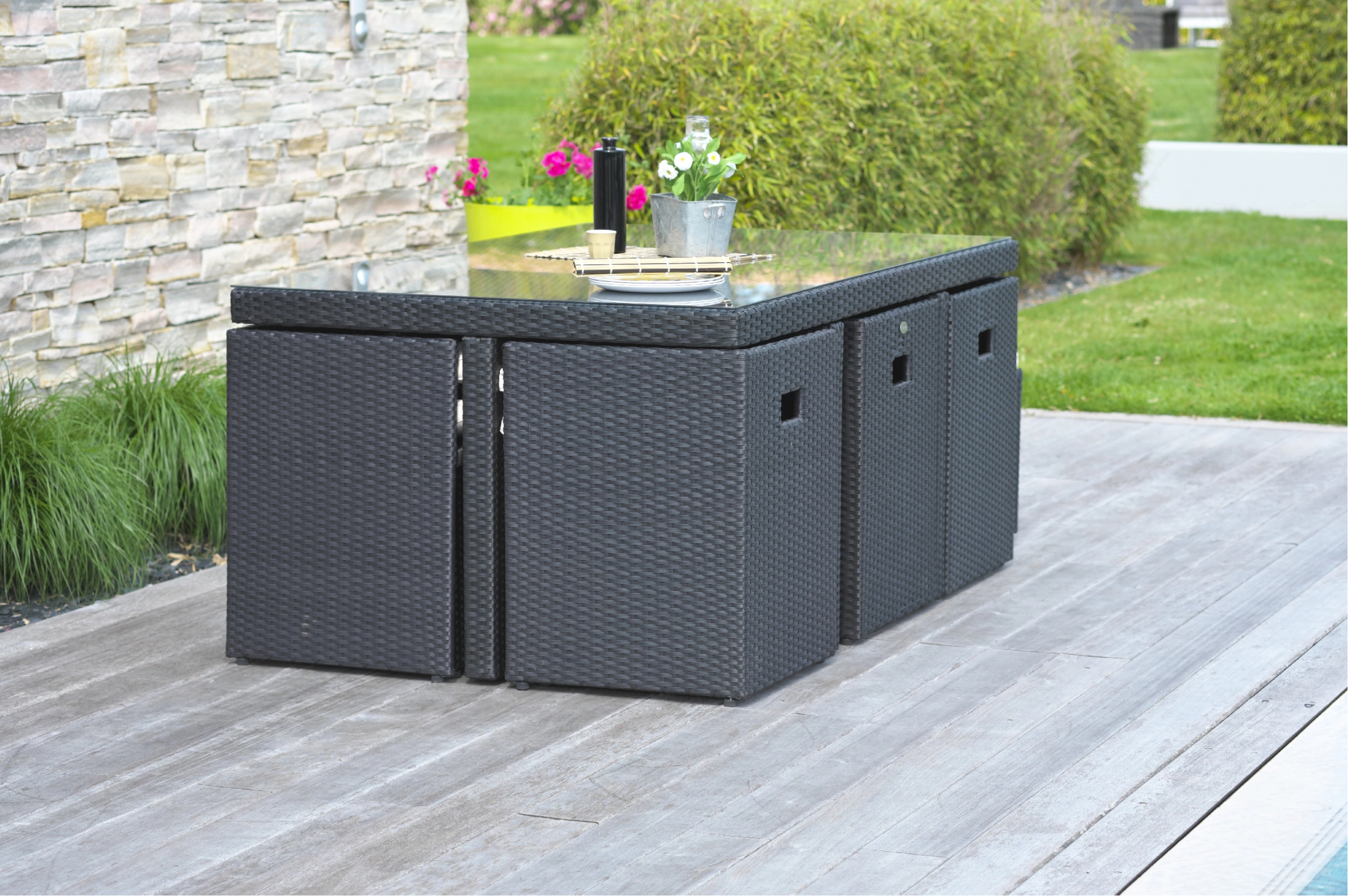 Salon de Jardin (encastrable) 10 places en résine tressée