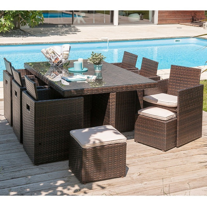 Salon de Jardin (encastrable) 10 places en résine tressée