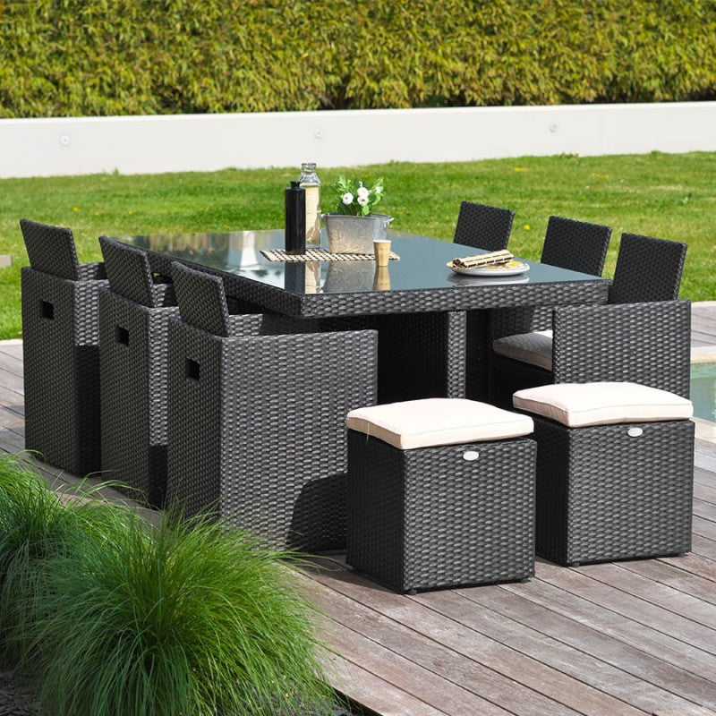 Salon de Jardin (encastrable) 10 places en résine tressée