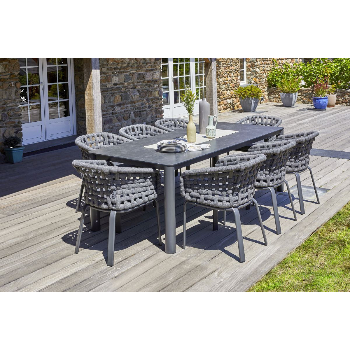 Ensemble table/chaises de jardin en aluminium et céramique 8 personnes CAMARGUE