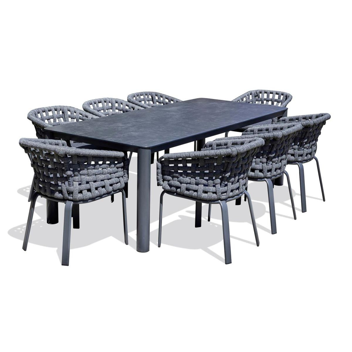 Ensemble table/chaises de jardin en aluminium et céramique 8 personnes CAMARGUE