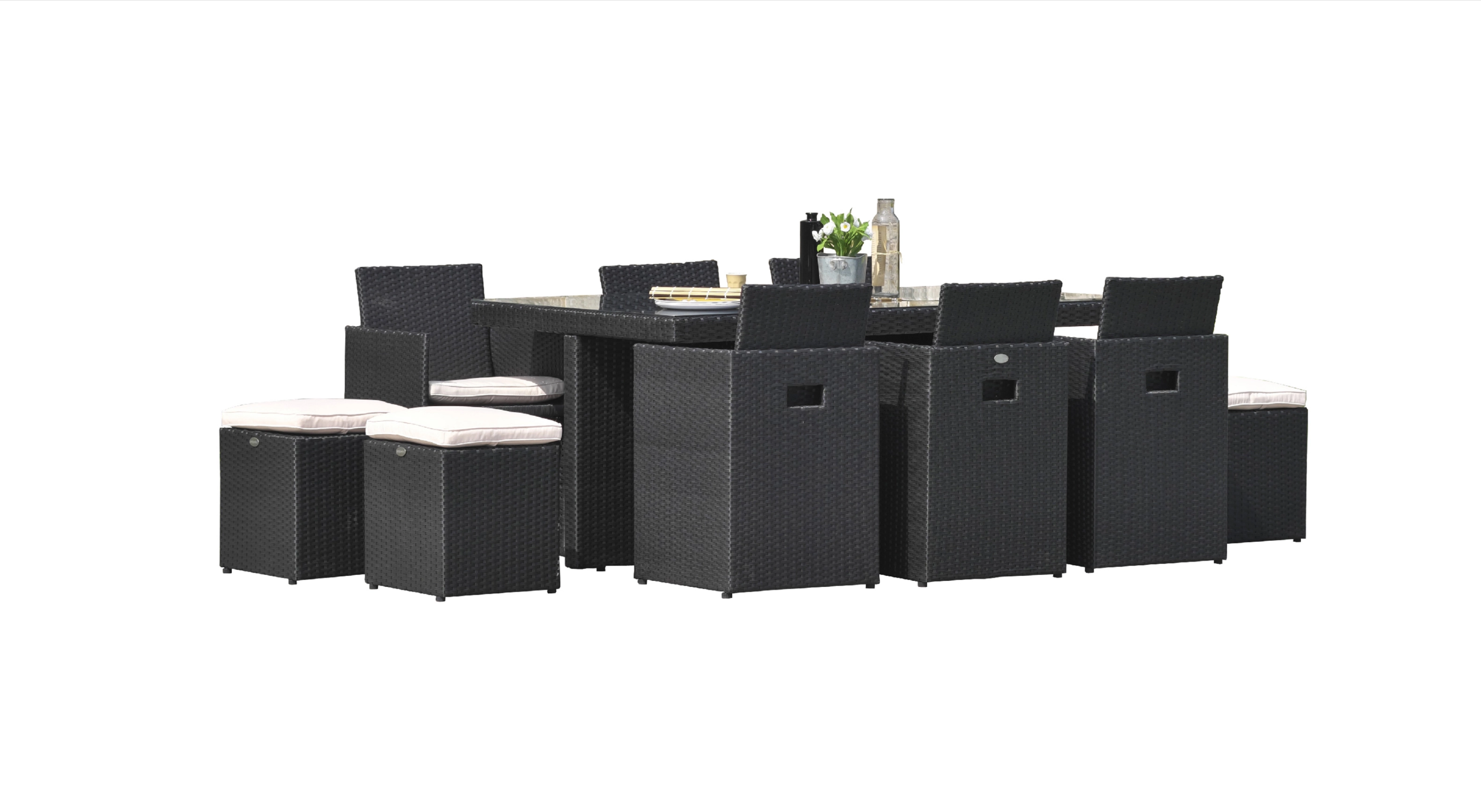 Salon de Jardin (encastrable) 10 places en résine tressée