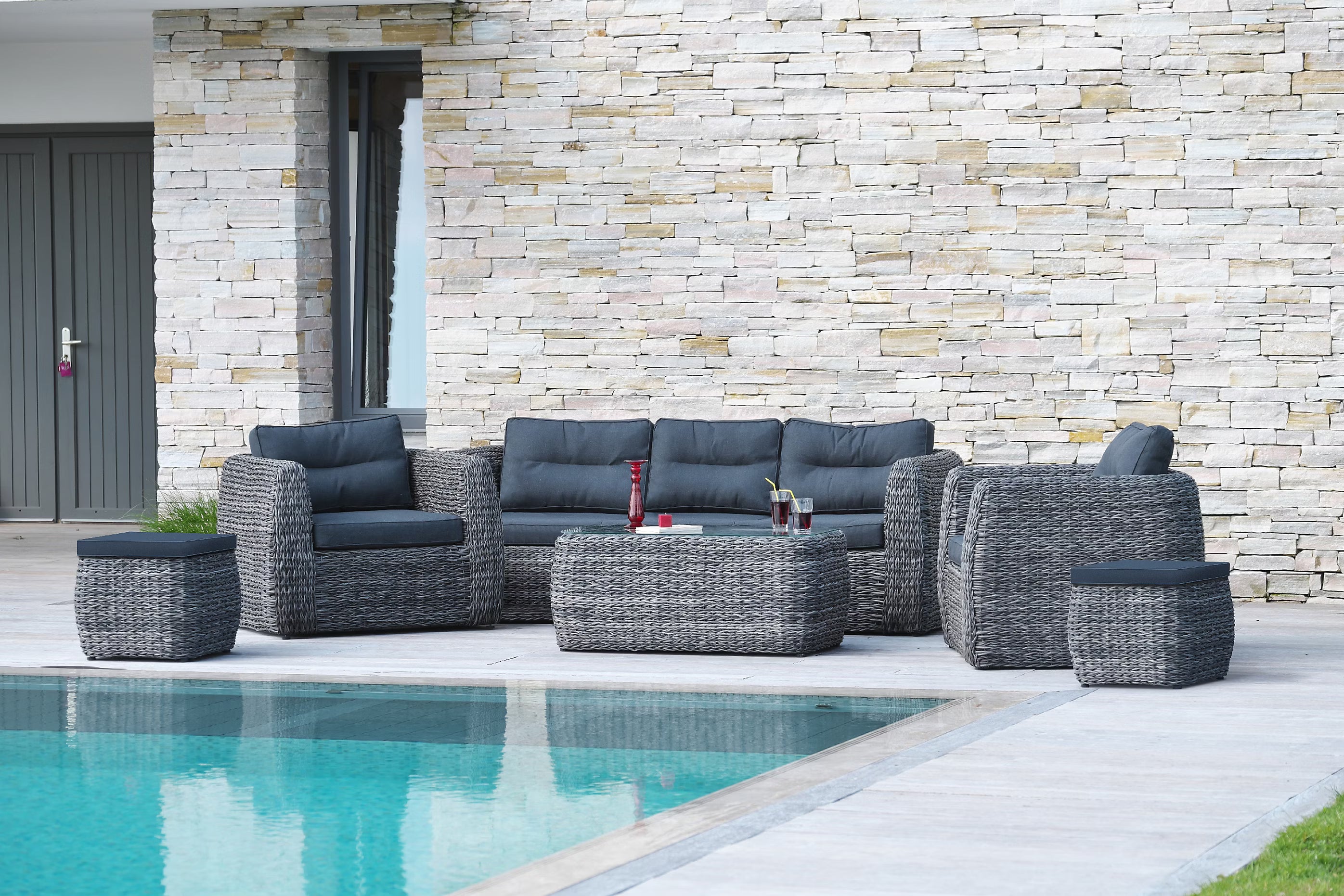 Salon de Jardin (Résine Tressée) 7 places BAHAMAS